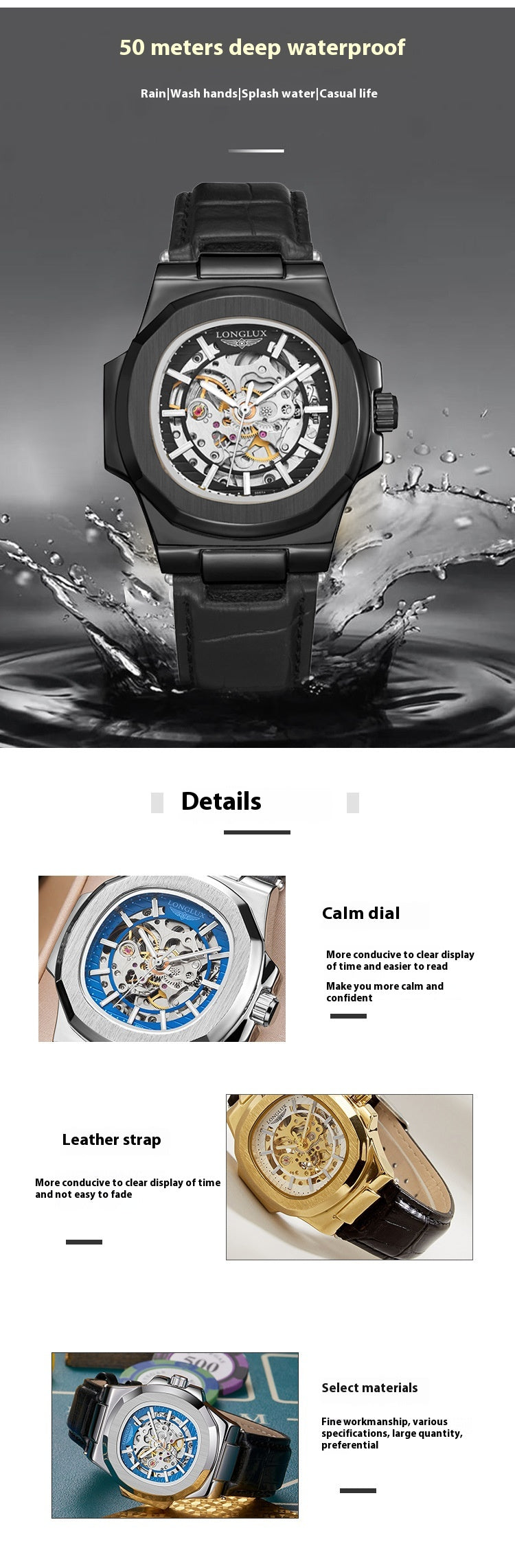 Barrel-shaped Leather Belt Men's Waterproof Mechanical Watch